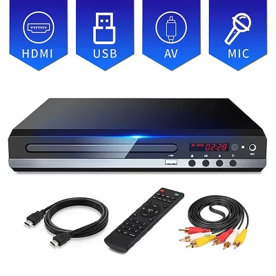 Leitor de dvd de alta definição 1080p caixa de reprodutor de dvd doméstico para tv todas as regiões leitor de cd de dvd grátis saída av porta de microfone embutida