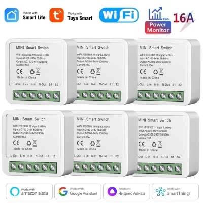 16a tuya wifi mini interruptor inteligente com monitor de energia temporizador de controle bidirecional sem fio diy disjuntor trabalho com alexa google casa alice