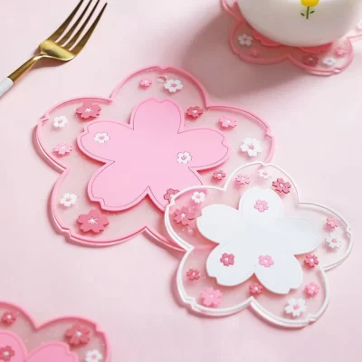 Kawaii japão flor de cerejeira coaster xícara de chá esteira sakura coaster isolamento tapetes de mesa para chá caneca de leite bebida copo porta-copos 1pc esteira