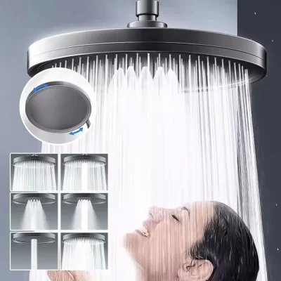 Novo painel grande de 230mm, chuveiro com 6 modos de supercarga, chuveiro de alta pressão, torneira de chuveiro de chuva superior, acessórios de banheiro