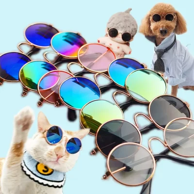 Adorável vintage redondo gato óculos de sol reflexão óculos para pequeno cão gato pet fotos produtos para animais de estimação adereços acessórios