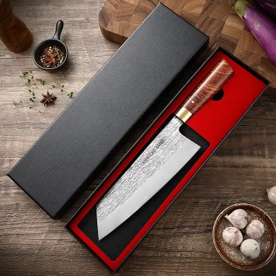 Faca de chef japonesa profissional, faca de aço forjado à mão para frutas e peixe, açougueiro, corte de carne, faca de cozinha com caixa de presente