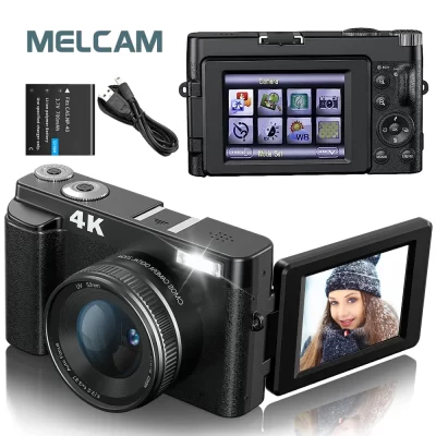 Câmera Digital 4K para Fotografia e Vídeo Autofoco Anti-Shake 48MP Câmera Compacta Vlogging 3'' 180 ° Tela dobrável com flash
