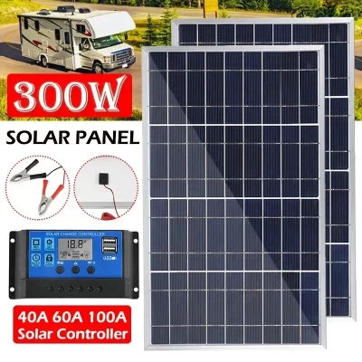 Kit completo de painel solar de 300w, quadro de alumínio de 12v, células solares de silício policristalino, gerador solar recarregável ao ar livre