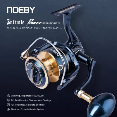 Noeby Infinite Power Spinning Carretel de pesca 5000H 8000H 10000H Max Drag 20kg Corpo de metal completo Carretilhas de pesca giratórias em água salgada