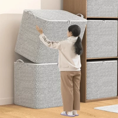 Caixas de armazenamento estereoscópicas dobráveis com janelas, Armário doméstico organizando caixas de tecido, Grande capacidade