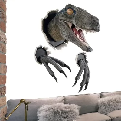 Dinossauro montado na parede escultura 3d parede estourando pendurado cabeça de dinossauro resina cabeça de dinossauro com garras decoração de casa