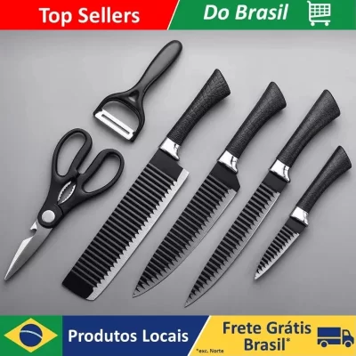 Brasil Conjunto de ferramentas de 6 peças Conjunto de facas de onda preta Faca de aço inoxidável faca de chef faca de frutas