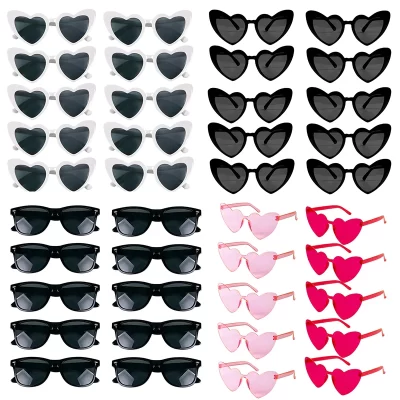 Óculos de sol para festa de despedida de solteira, óculos quadrados em formato de coração, preto, branco, rosa, para noiva e noivo, decoração de chá de panela, com 10 peças