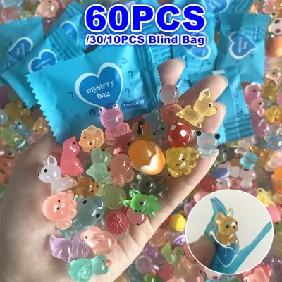 10/30/60 pçs sacos cegos surpresa luminosa animal cogumelo estatuetas saco mistério em miniatura para vaso casa de bonecas decoração do jardim de fadas