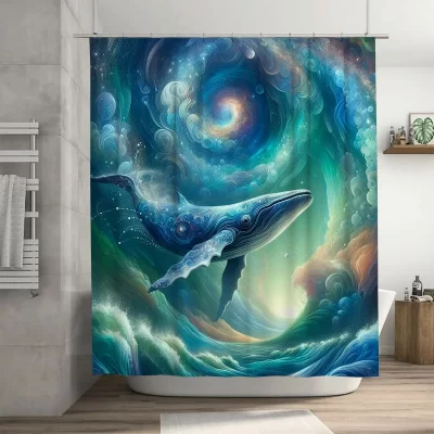 Cortina de chuveiro cauda baleia ondas azuis estampadas para decoração de banheiro tecido à prova d'água 3D tamanho personalizado disponível