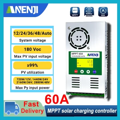 Controlador de carga solar mppt 60a 12v 24v 36v 48v controlador de carregamento solar mppt automático com controlador de descarga do painel solar lcd