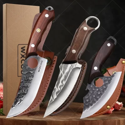 Wxcoo facas de carne manuais, faca de churrasco de carne, aço inoxidável, faca de açougueiro, faca de corte de cozinha com capa