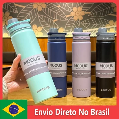 Modus garrafa térmica com canudo de aço inoxidável copo térmico carro isolado copo de água para esportes ao ar livre 750ml