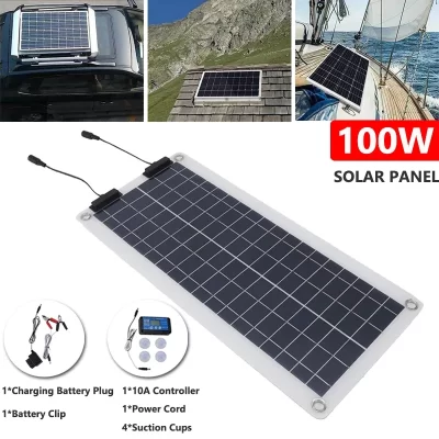 Kit Painel Solar Impermeável, Trickle Charger, Mantenedor de Bateria Solar, Dual USB para Carro, RV, Motocicleta, Marinha, 12V-24V, 100W, 18V