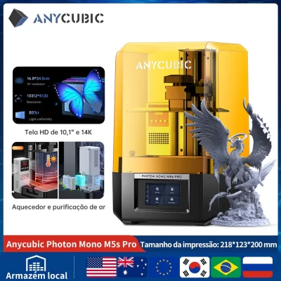 Anycúbico fóton mono m5s pro 10.1 ''14k alta velocidade sla lcd resina impressora 3d nivelamento livre 150 mm/h tamanho de impressão 218*123*200mm