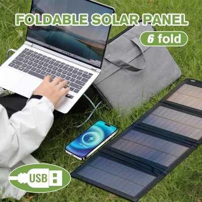 Painel Solar Portátil USB 12V Carregador Telemóvel Dobrável Kit Externo Power Bank iPhone Camping ao Ar Livre Bateria Extra Carregamento Rápido Impermeável Solar
