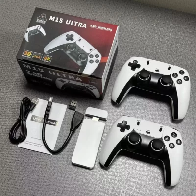 Novo 4k tv game stick m15 ultra 64g 128g jogador de jogo portátil 2.4g duplo controlador sem fio 40000 + jogos jogador de jogo familiar
