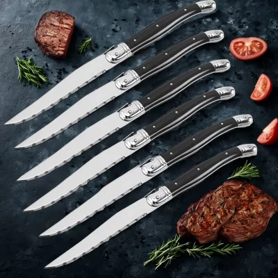 Novo conjunto de faca de bife requintado serrilhado, cabo ergonômico de alta qualidade, faca de mesa de aço inoxidável/faca reta, conjunto de 1/4/6/8 peças