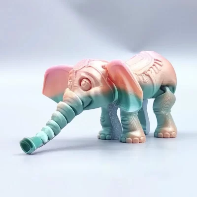 Estatueta de elefante impressa em 3d gradiente aleatório, estatueta de animal artesanal diy com articulação móvel, ornamento de elefante, decoração de mesa ﻿
