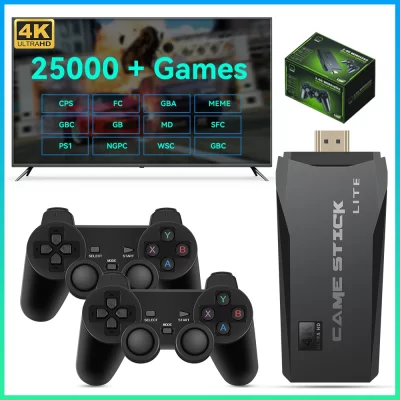 4k hd m8 tv game stick console de videogame com mais de 25000 jogos clássicos para ps1/fc/gba/mame/md 12 emuladores 2.4g controlador sem fio
