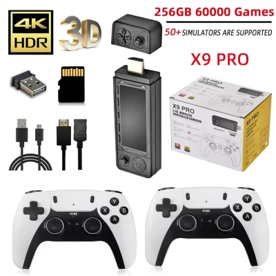 Novo x9 pro jogo vara tv hd console de videogame 905x3 256g 60000 jogos para ps1/psp/sfc/n64 duplo 2.4g controlador 4k console de jogo