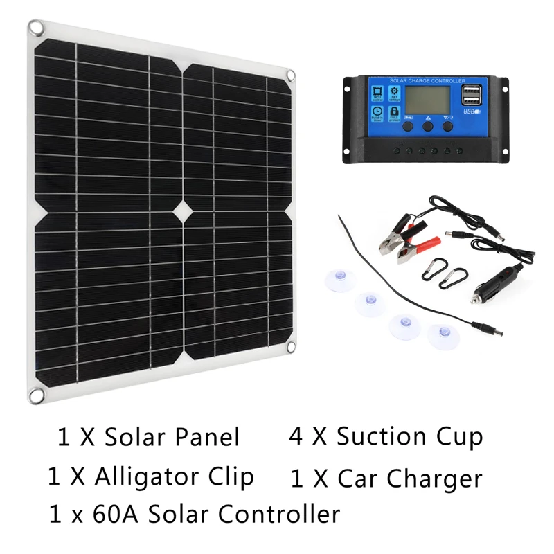 Kit de painel solar 200w 12v com controlador 60a, carregador de energia solar portátil usb para banco, bateria, acampamento, carro, barco, rv, placa solar - Image 2