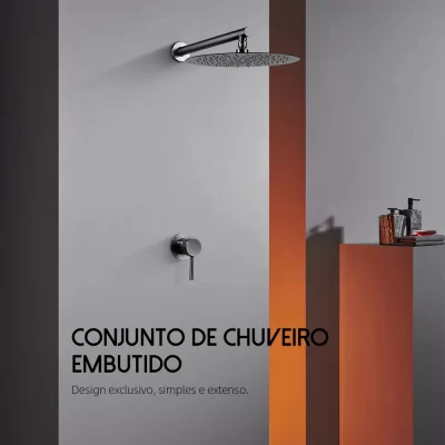 Torneira de banheiro Gunmetal Torneira de chuveiro montada na parede 8/10/12 polegadas Chuveiro misturador de chuva com conjunto de chuveiro de cartucho Sedal