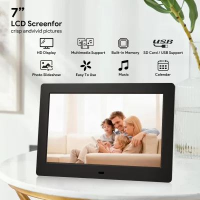 7 Polegada hd ips moldura de foto digital de visão completa com controle remoto, usando usb ou sd para jogar fotos/vídeos/música, para presente da mãe