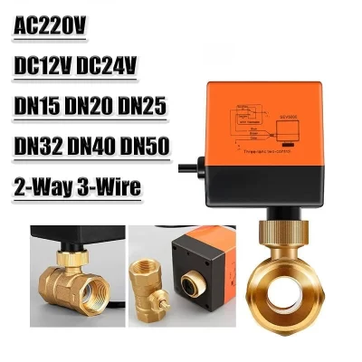 Latão Válvula de Esfera Rosca Elétrica, 2-Way 3-wire Válvula de água solenóide com Atuador, AC 220V, DC 12V, DN15, DN20, DN25, DN32