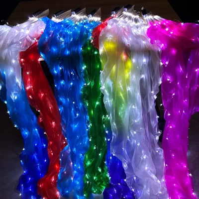 Ventilador de dança longo de 1,5 metros, decoração de performance, artesanato, mão segurando ventilador, LED brilhante, festa