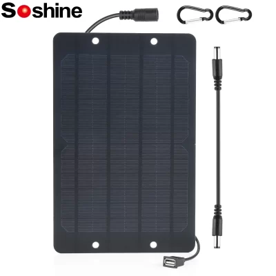 Painel solar Soshine-USB, Iluminação de vigilância doméstica ao ar livre, Mini carregador de bateria solar monocristalino DC, Alto desempenho, 5V, 6W