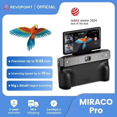 Revopoint MIRACO Pro 3D Scanner para impressão 3D portátil, precisão de até 0,02 mm, objetos pequenos a grandes, câmera de scanner 3D 32 GB