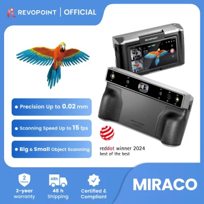 Revopoint MIRACO Scanner 3D para impressão 3D portátil, precisão de até 0,02 mm, para objetos pequenos a grandes, câmera de scanner 3D 16 GB