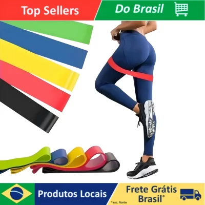 kit 5 Faixas Elástica de Resistência para yoga Pilates Treino Academia