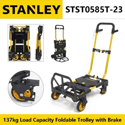 Carrinho dobrável STANLEY STST0585T-23/STST0586T-23 com freio 2 em 1 Carrinho de carga plana para transporte com capacidade de carga de 137 kg