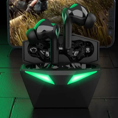 Fone De Ouvido Sem Fio Bluetooth Para Academia Corrida Treino Gamer Preto Com Luz Verde Confortável Som Estéreo Microfone Para