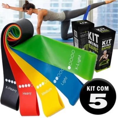Kit de 5 Mini Faixas Elásticas Ideal p/ Exercício/Academia/Treino/Funcional/Mobilidade Em Casa-ENVIO IMEDIATO PARA TODO BRASIL
