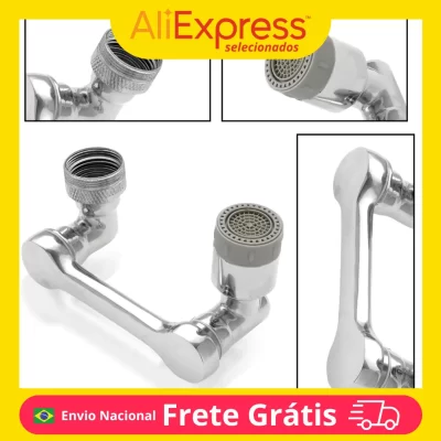 Aerador de Torneira 1080° Rotação Bocal Extensor Cozinha Anti-Respingo Modo Duplo Adaptador 22mm 24mm Bubbler Braço Robótico