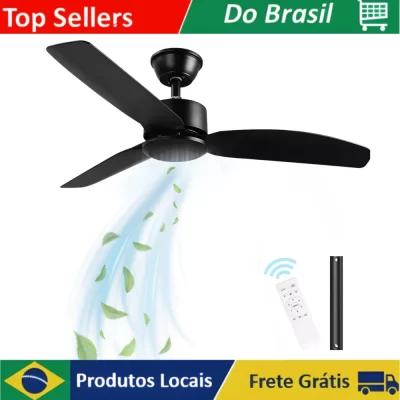 Ventilador de Teto com LED Preto 42 Polegadas 6 Velocidades, com Timer, Controle Remoto, Moderno e Silencioso