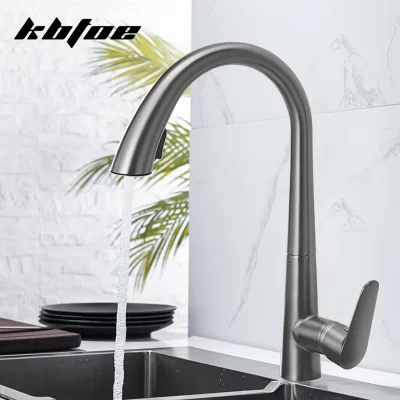 Pistola cinza pull-out torneira da cozinha de água quente e fria lavatório torneira da pia rotativa retrátil preto e branco 60cm puxar