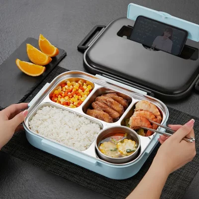 304 lancheira térmica de aço inoxidável, Bento Boxes, recipiente de alimentos portátil, à prova de vazamento, estilo japonês, criança, adulto