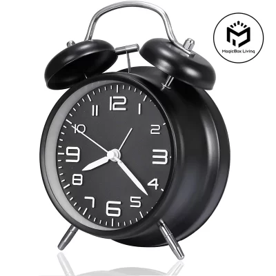 4 Polegada duplo sino alto despertador quadro de metal mostrador 3d com luz de fundo bateria operar mesa despertador para casa e escritório