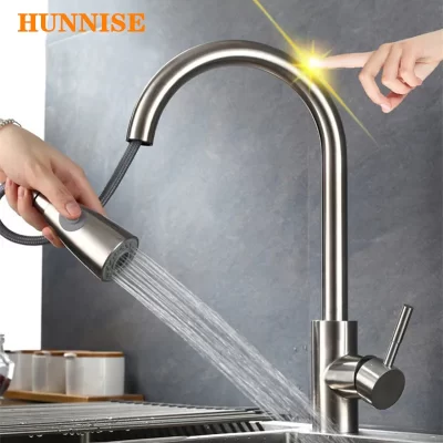 Torneira sensível ao toque para cozinha, torneira de cozinha de níquel escovado com acionamento por sensor inteligente, torneira com toque