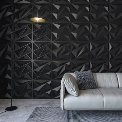 Painel de parede plástico 3D diamante para sala de estar, painel preto para quarto, TV fundo, teto, pacote de 12 telhas, 50x50cm