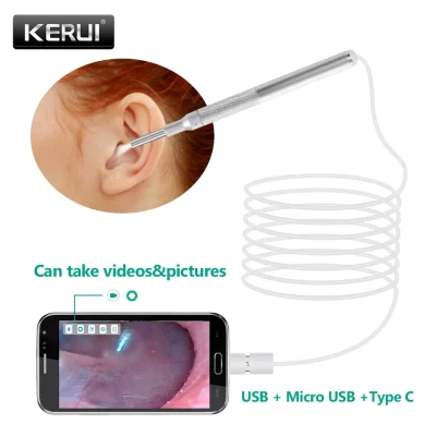 Kerui lente menor 480p boca nariz otoscópio inspeção endoscópio câmera de boroscópio limpador de cera de ouvido selecionador de ouvido para otg android pc