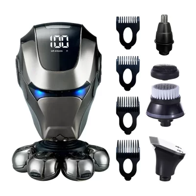 5-em-1 masculino recarregável cabeça careca barbeador elétrico 7d lâmina flutuante cabeça barba nariz orelha aparador de pêlos navalha clipper escova facial