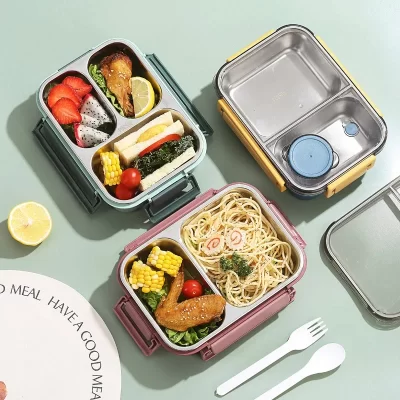 850ml 304 aço inoxidável isolado grande capacidade portátil dividido vedação lancheira bento com caixa de molho escola escritório acampamento