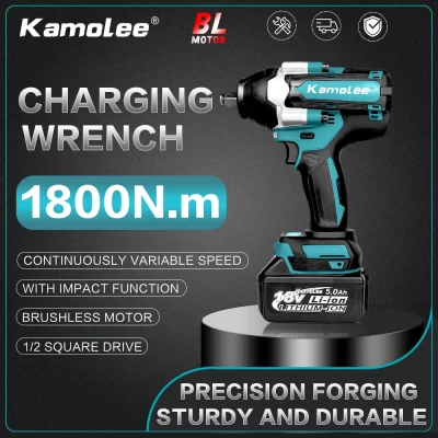 Kamolee Chave De Impacto Sem Fio, High Torque, Brushless Electric Repair Tool Set, Carregamento Da Bateria De Lítio, 1800, 18 21V