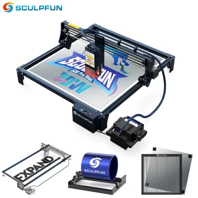 Sculpfun s30 pro max conjunto gravador a laser com 30l/min sistema de assistência de ar automático 20w desktop cnc cortador a laser máquina de gravura